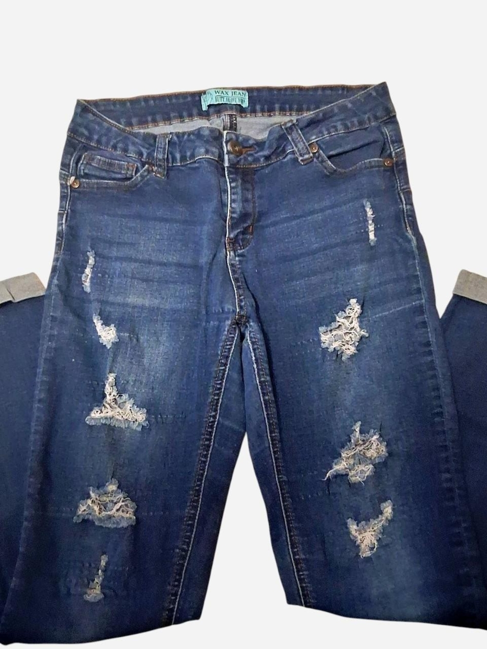 Wax Jean Distressed Medium Blue Boyfriend Jeans